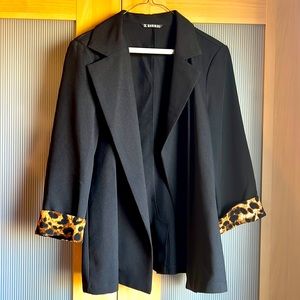 SHEIN - black 3/4 sleeve blazer with leopard sleeve trimming